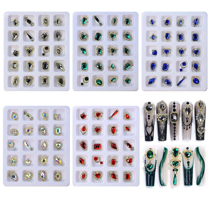 Ddbos 20pcs/Boxed Alloy Zircon Nail Rhinestones For Nails Art Decorations Fantasy Color Super Sparkling Diamond Kit Nail Decoration