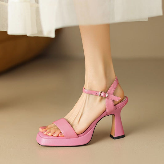 Elegant Women Sandals Summer Party Wedding Prom Pumps High Heels Genuine Leather Platforms Shoes Woman 9CM