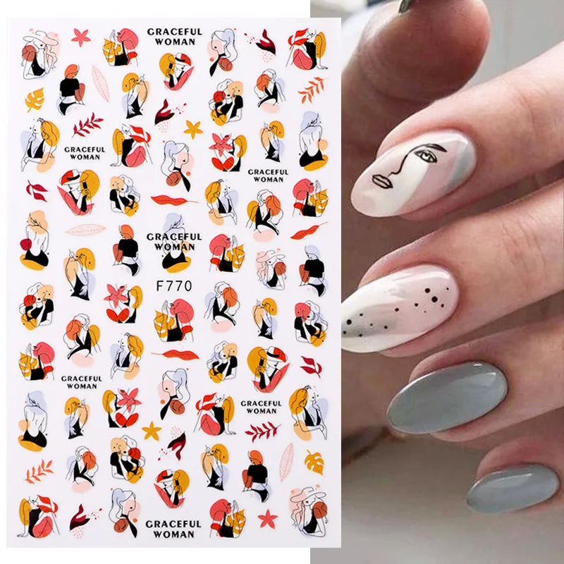 Ddbos 1PCS Black White Butterfly Laser Nail Stickers Y2K Nail Art Decoration Abstract Lines Bronzing Flowers Stickers For Nails