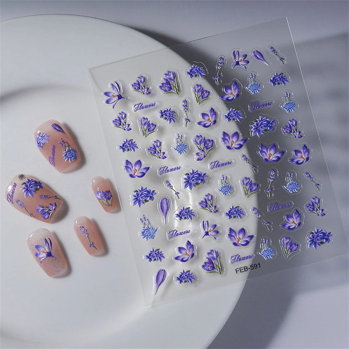 Ddbos 1pcs 5D Simple Flowers Nail Embossed Stickers Elegant Wedding Design Adhesive Sliders Floral Textured Engraved Decorations DIY