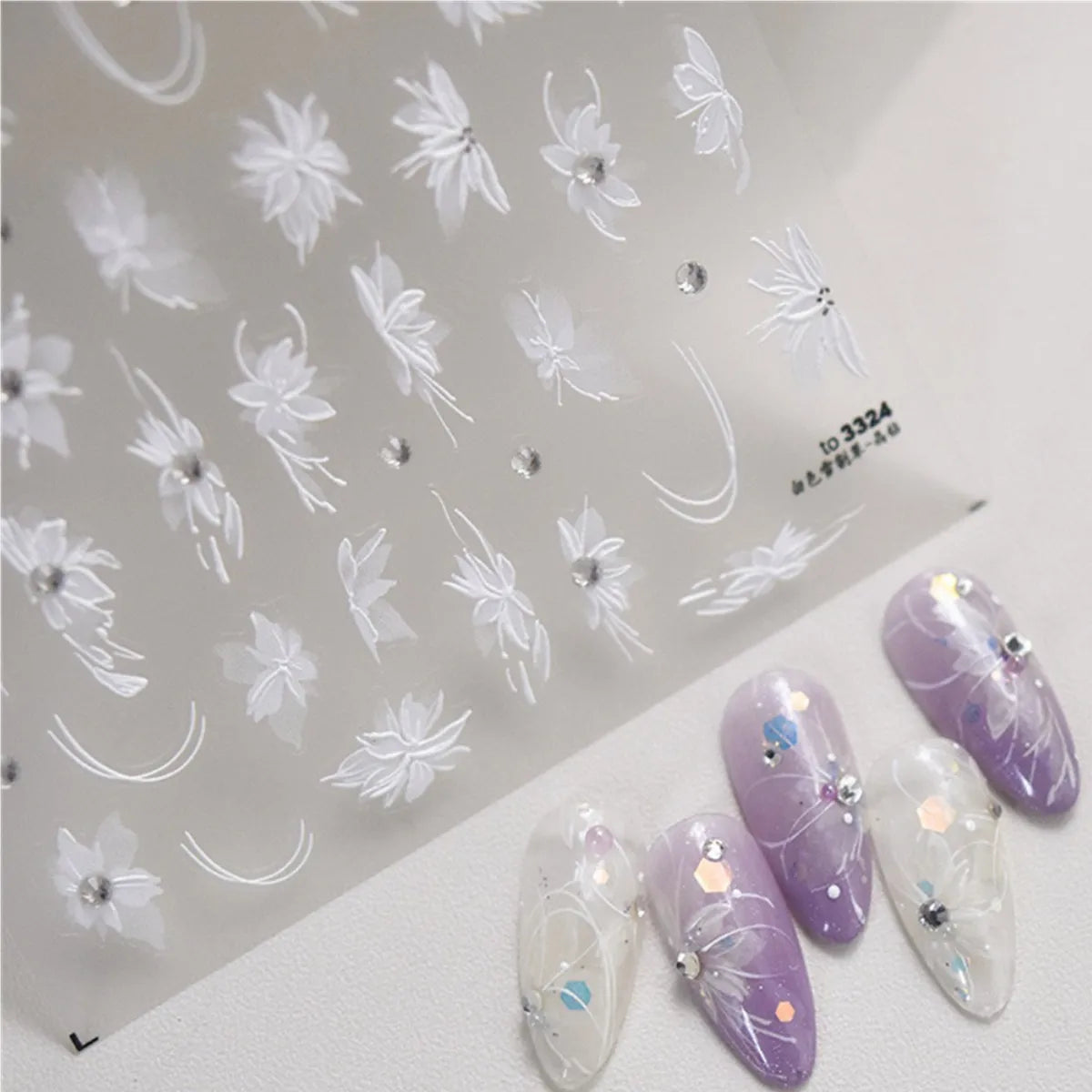 1pcs 5D Diamond White Flower Nail Art Stickers Japanese Exquisite Kawaii Acrylic Nail Decoration Decals DIY Adhesive Accessories