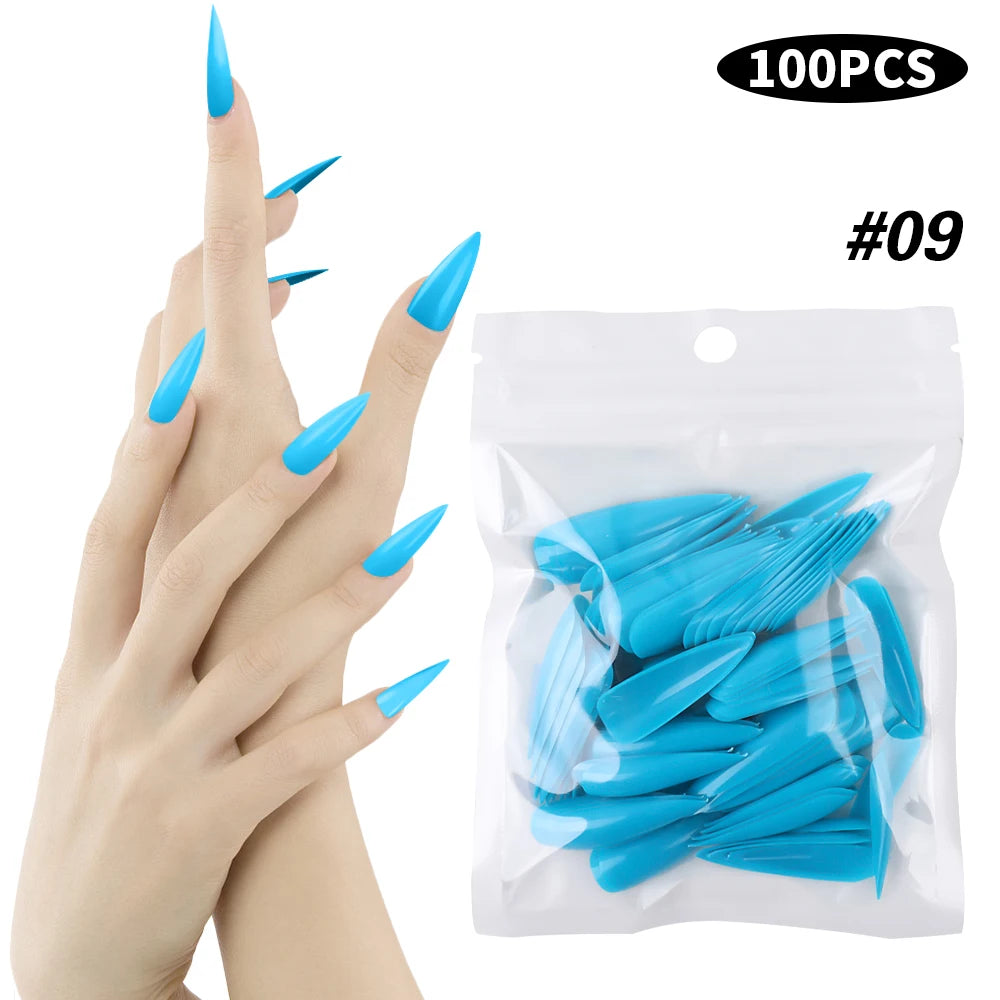 100pcs Natural Fake Nails Solid Color False Nail Tips Full Coverage Matte Acrylic False Nails Tips DIY Manicure Extension Tools