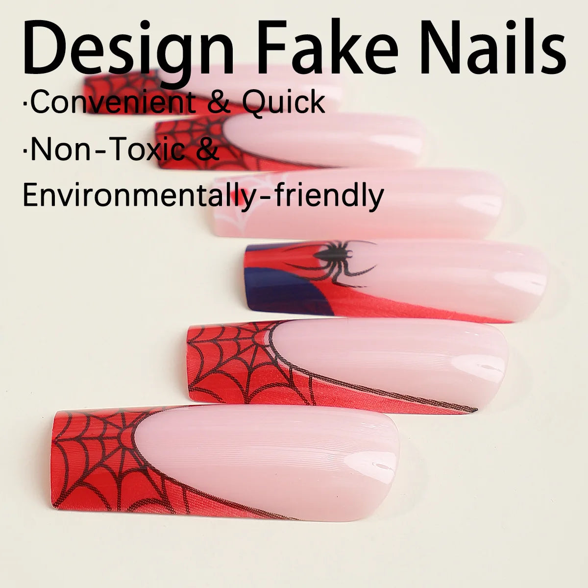 24pcs Halloween Pider Fake Nail Patch Printed French Coffin Ballet Fake Nail Wearable Full Cover Artificial Nail Tips for Girls