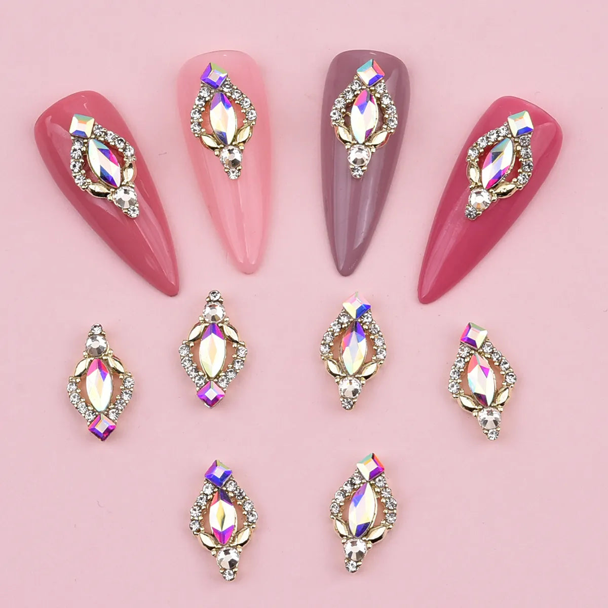 Ddbos 10pcs Gold 3D Nail Art Charms Shape Crystal Rhinestone Stones Nail Jewelry For Acrylic Nail Designer Accessories Decor