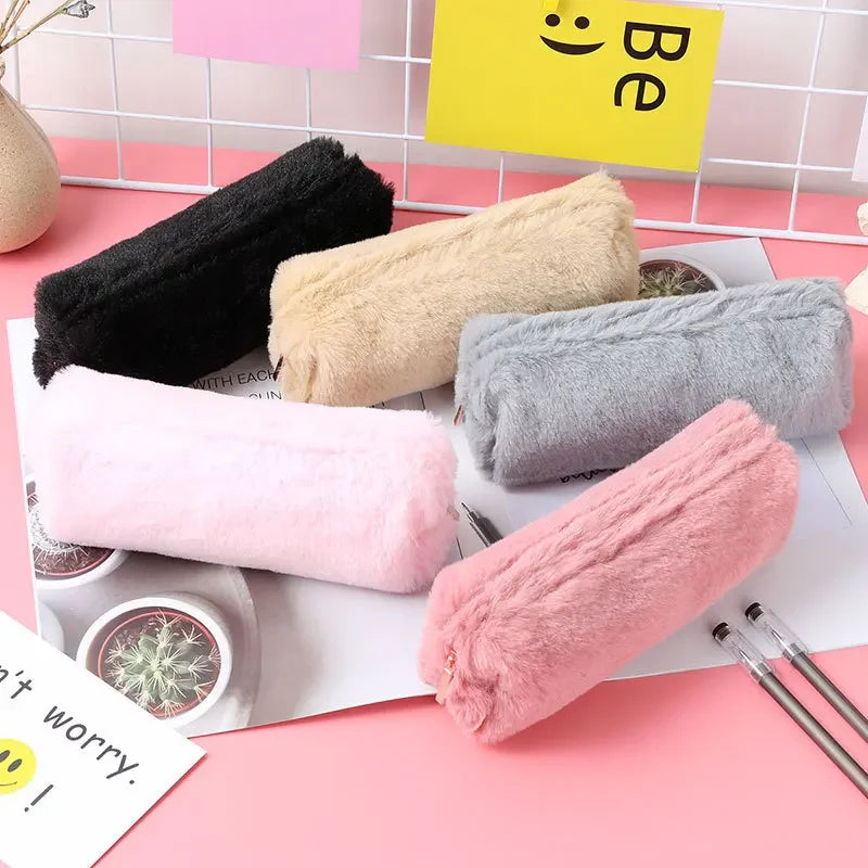 Ddbos BACK TO SCHOOL Cute Plush Pencil Pouch Pen Bag for Girls Kawaii Stationery Large Capacity Pencil Case Pen Box Cosmetic Pouch Storage Bag