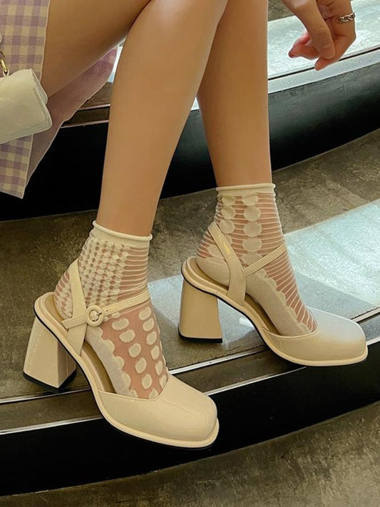 s Buckle Shoes Summer High Heels Women's Hollow Out Elegant Pure Color Shoes Ladies Beach Korea Fashion Party S