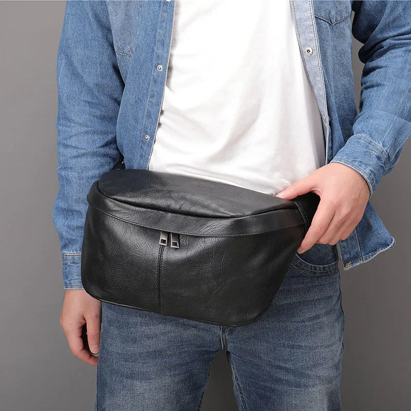 Ddbos Black Men's Chest Bag Soft Genuine Leather Shoulder Messenger Bag Male Sling Bags Travel Waist Pack Crossbody Summer Bag