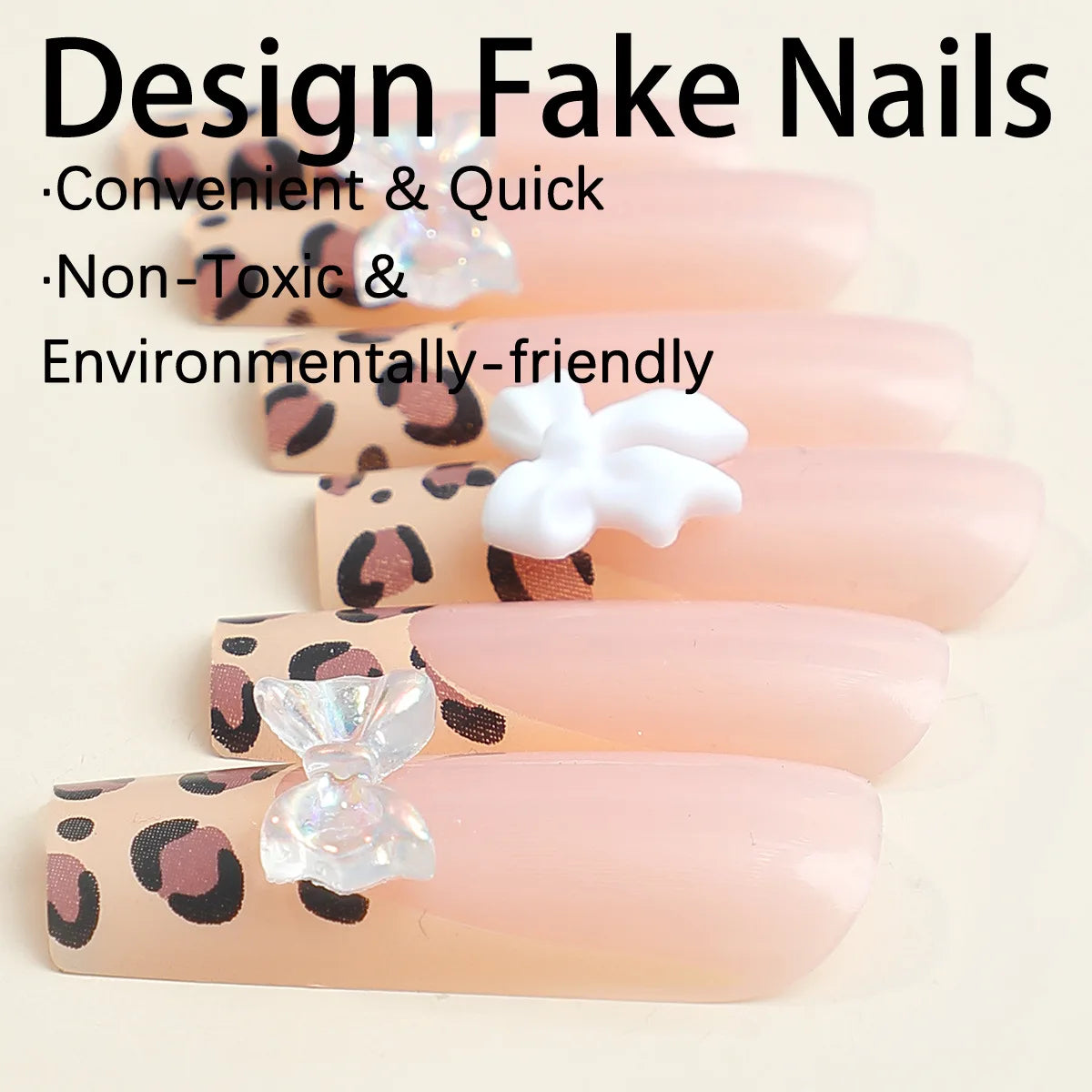 Ddbos 24Pcs Wearable False Nails Long Ballerina Press On Nails French Coffin Fake Nails tip with rhinestones Leopard Print Nail