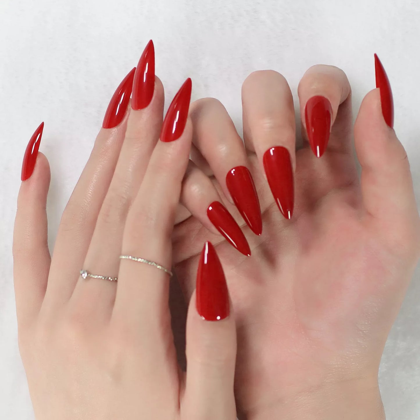 Stiletto Mirror Red Light Gossy Red Color Fingernails Sharp Fake Nails Art Medium Size Press On Nails Wholesale With Tabs