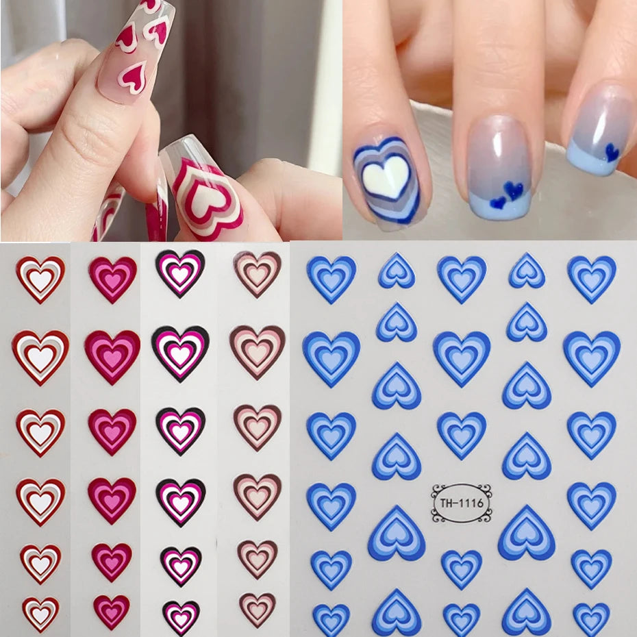 Ddbos Love Heart Nail Stickers Simple Heart Design Self-Adhesive Slider Letters Nail Art Decorations Stars Decals Manicure Accessories