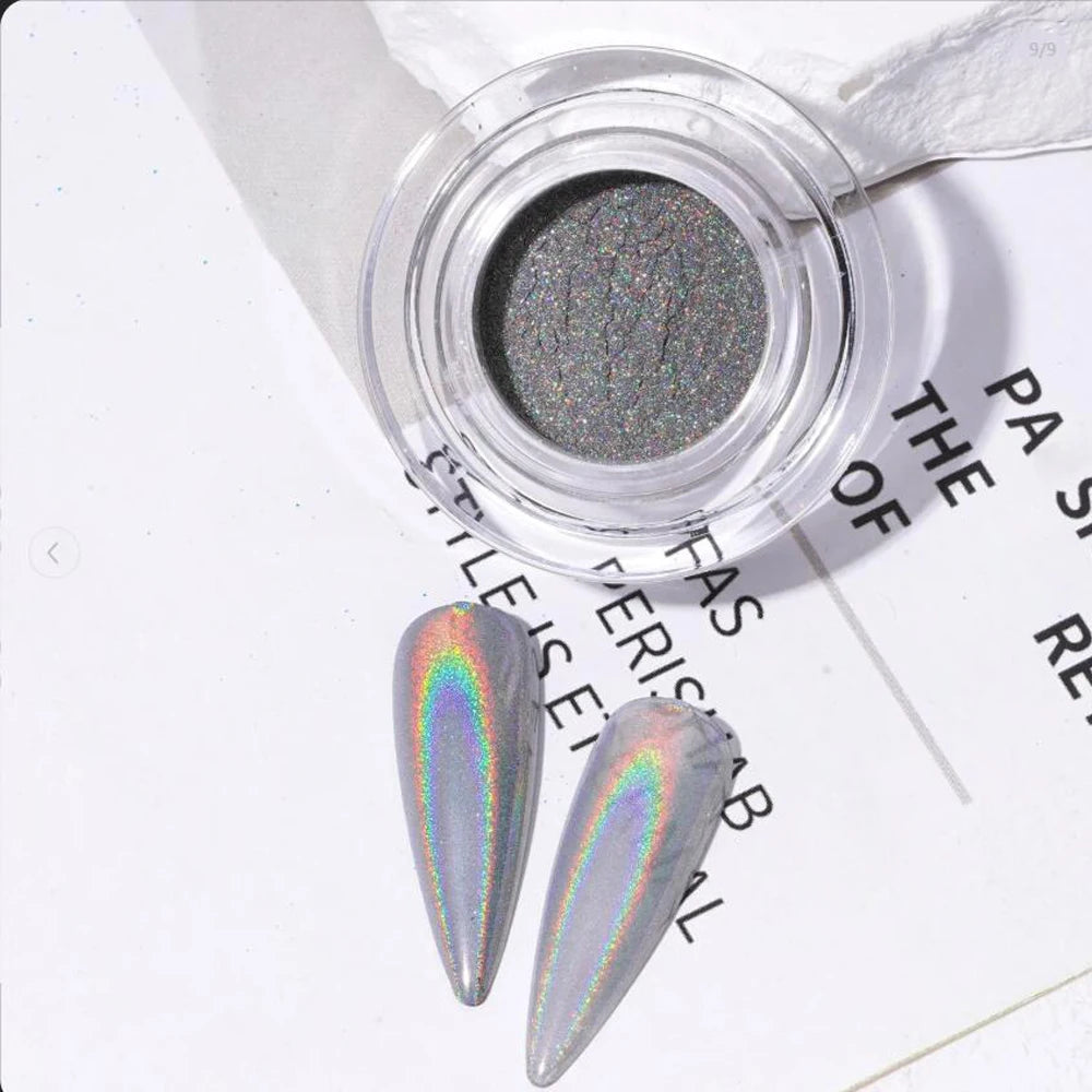 1Box Unicorn Holographic Nail Powder Silver Glitter Metallic Rub Dust Mirror Pigment Extra Fine Shiny Chrome For DIY Manicure*Y*