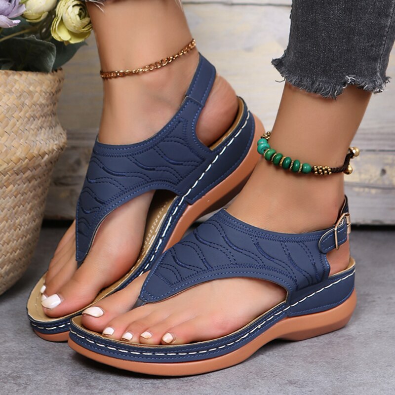 Summer Women Strap Sandals Women's Flats Open Toe Solid Casual Shoes Rome Wedges Thong Sandals Sexy Ladies Shoes