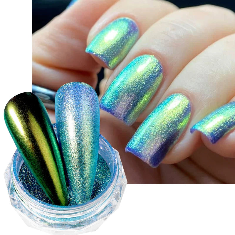 Ddbos 1Box Metallic Nail Powder Chameleon Pearl Effect Rubbing on Mirror Chrome Pigment Dust UV Gel Polish Nail Art Manicure Supplies