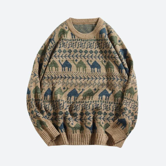 Ddbos - Vintage Camel Knitted Sweater - chill guy 90s fashion mens fashion