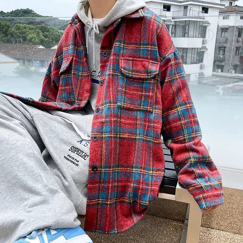 Ddbos - Wool Plaid Shirt Jacket - chill guy 90s fashion mens fashion