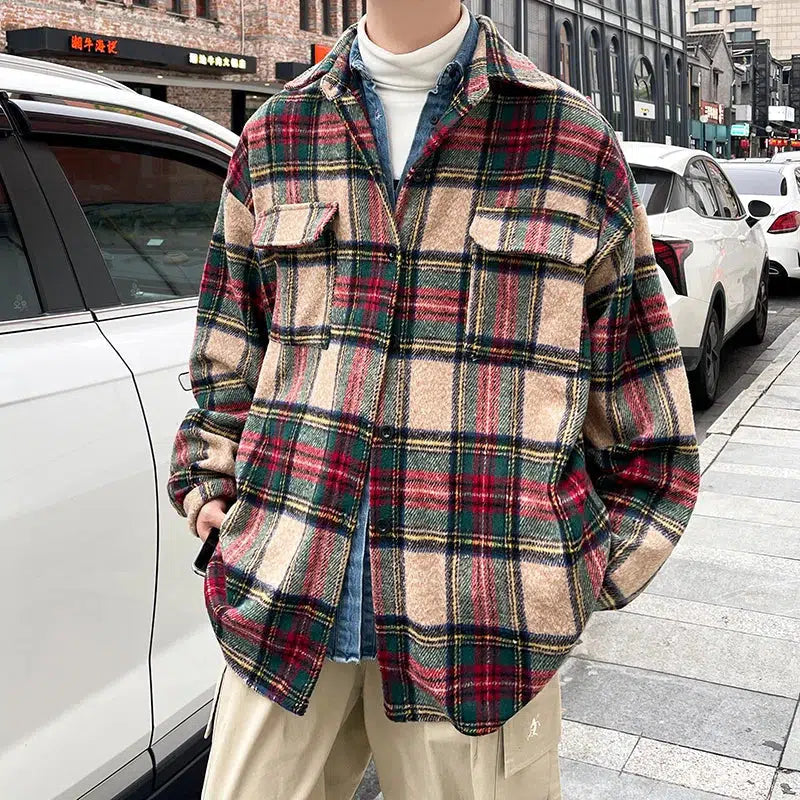 Ddbos - Wool Plaid Shirt Jacket - chill guy 90s fashion mens fashion