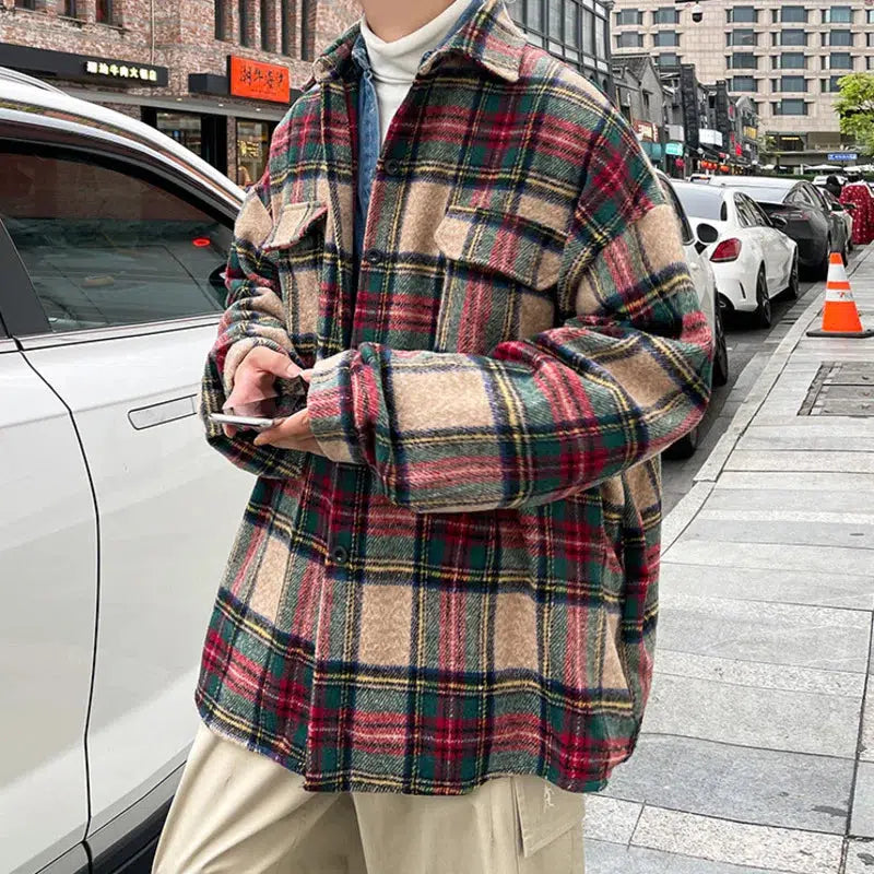 Ddbos - Wool Plaid Shirt Jacket - chill guy 90s fashion mens fashion