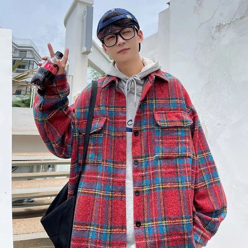 Ddbos - Wool Plaid Shirt Jacket - chill guy 90s fashion mens fashion