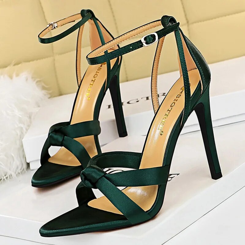 Ddbos New Summer Women 8.5cm 11cm High Heels Sandals Nightclub Stripper Heels Sexy Silk Satin Sandles Party Ankle Strap Open Toe Shoes