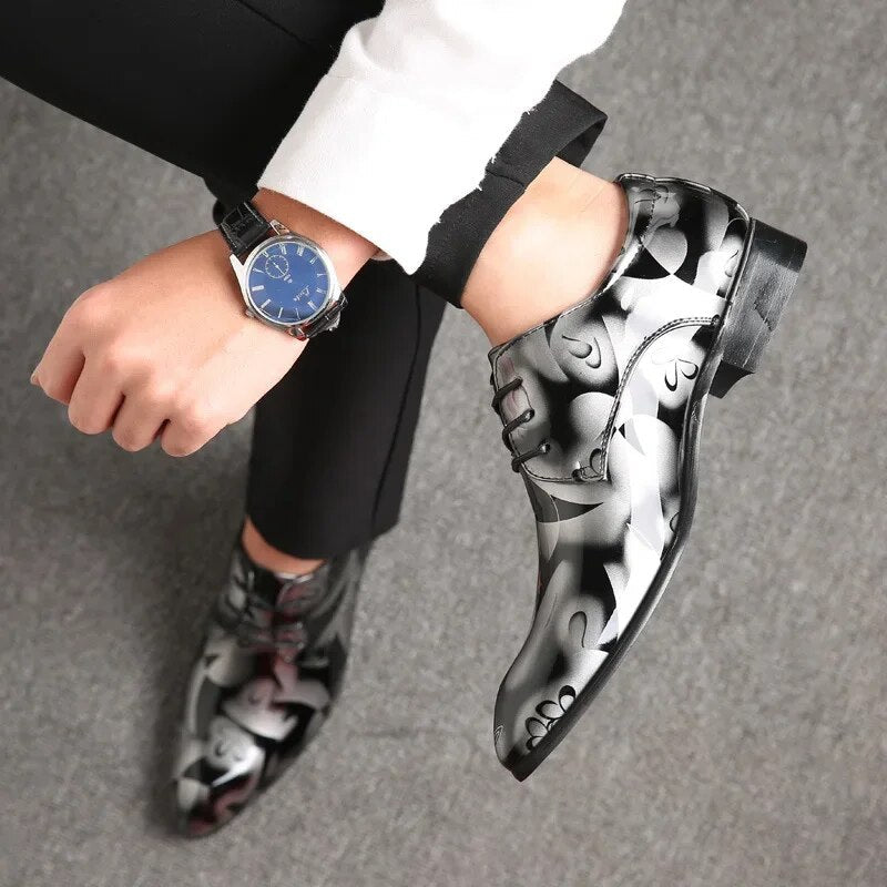 Ddbos Office Men Dress Shoes Floral Pattern Men Formal Shoes Leather Luxury Fashion Groom Wedding Shoes Men Oxford Shoes Dress