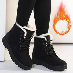 Ddbos Women's Winter Snow Boots Warm Anti-Slip Round Toe Plus Size High-Top Flat Heel Fashion Casual Mid-Age Cotton Shoes Outdoor Cold-Resistant