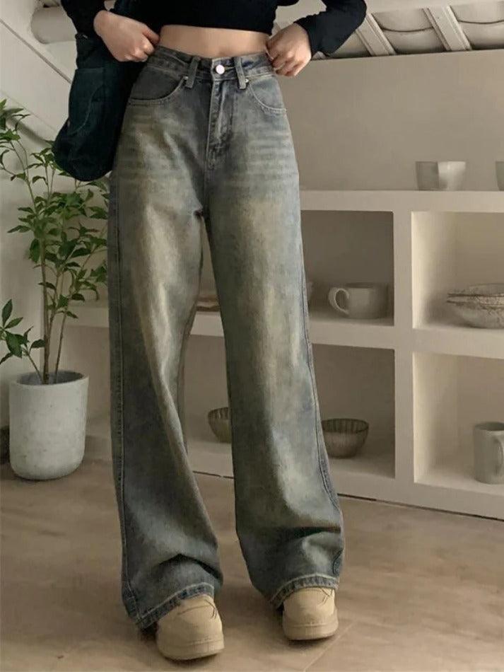 Ddbos - Washed Distressed High Rise Boyfriend Jeans