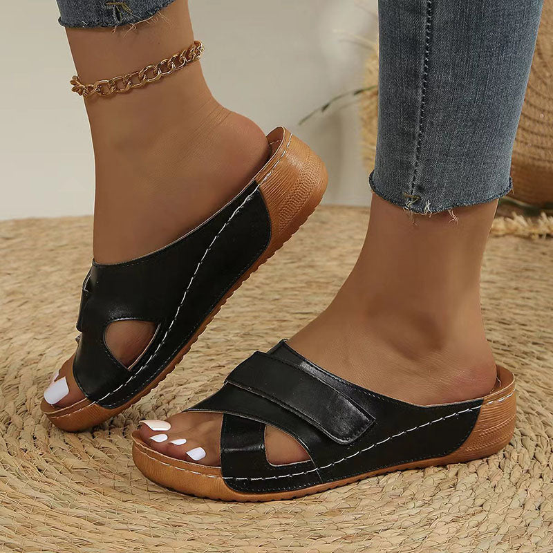 Ddbos Fashion Silver Gold Platform Slippers Women Summer Hook Loop Wedges Rome Shoes Woman Med Heel Non-Slip Beach Shoes Sandals 2024