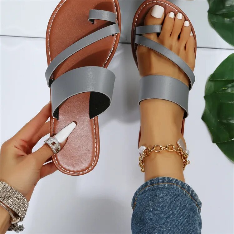 Ddbos Flat Sandals Fashion Summer Solid Color  Open Toe Outdoor Slippers Casual Beach Women's Shoes Plus Size Zapatos De Mujer Slides