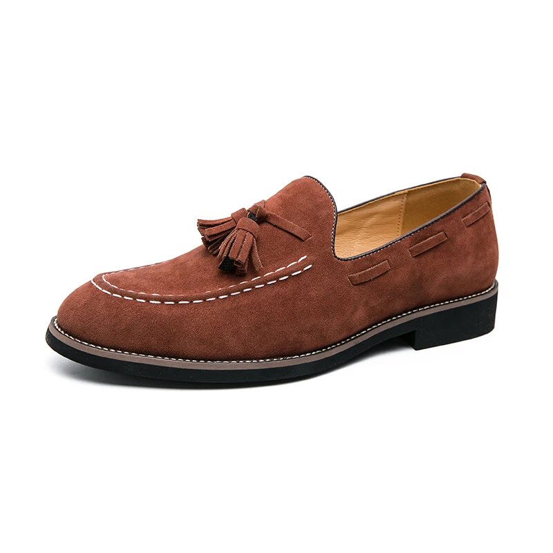 Ddbos Brand Design Men Suede Leather Shoes Moccasins Purple Tassel Pointed Men's Loafers Vintage Slip-on Casual Men Social Dress Shoe