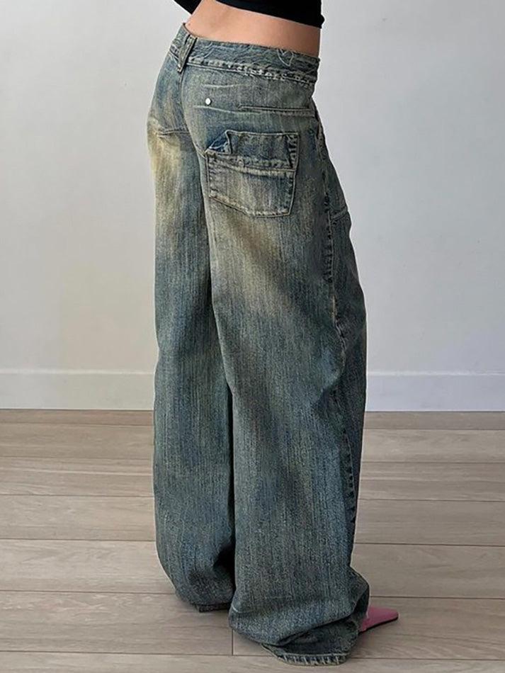 Ddbos - Distressed Irregular Dividing Line Pockets Cargo Jeans