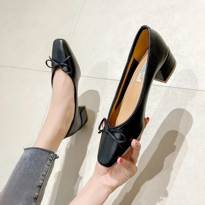 Ddbos Bow Ballet High Heels Shoes Woman Basic Pumps Fashion  Round Bow Work Shoe Fashion Party Women Shoes Pump zapatos de mujer