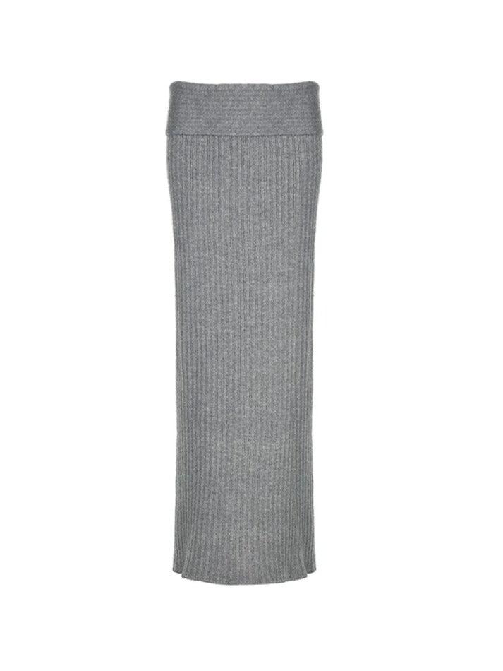 Ddbos - Solid Turned Waist Low Rise Maxi Skirt