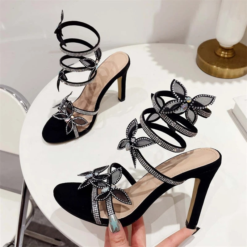 Fashion Peep Toe Butterfly Thin Heels Sandals Women Elegant Party Dress Summer Ladies Shoes Zapatillas De Mujer