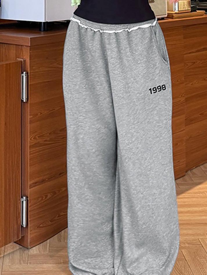 Ddbos - Gray Digit Print Casual Sweatpants