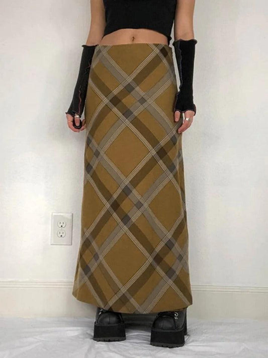 Vintage Argyle Print High Rise Maxi Skirt