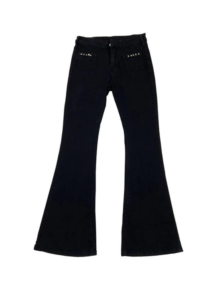 Ddbos - Low Rise Studded Elastic Flare Jeans