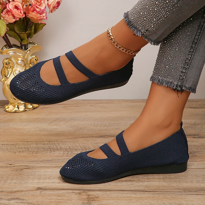 Ddbos Breathable Mesh Flats Women Spring Summer Fashion Strap Knitting Casual Shoes Woman Round Toe Flat Heels Sneakers Female