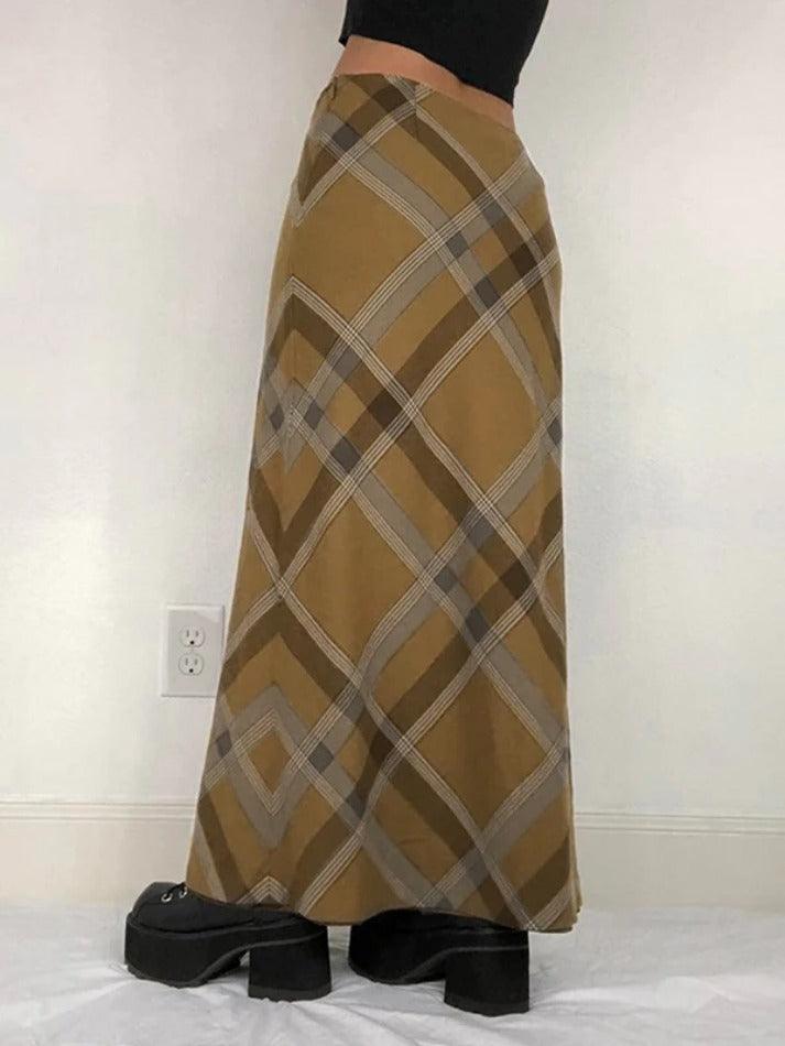 Vintage Argyle Print High Rise Maxi Skirt