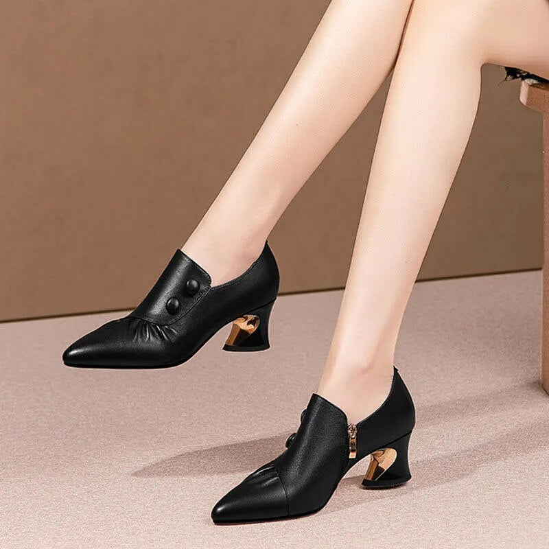 Ddbos Botas Femininas Women Fashion High Quality Real Leather Beige Short Ankle Autumn & Winter Boots Cool Black Shoes