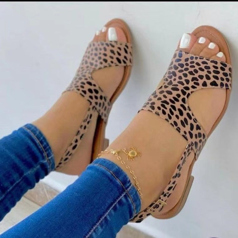 Ddbos Ladies Shoes on Sale New Fashion Solid Leopard Print Women's Sandals Summer Casual Outdoor Women Fish Mouth Shoes Zapatos