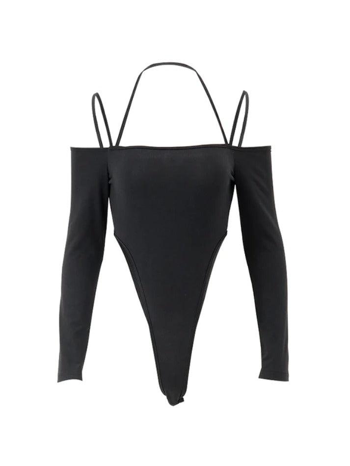 Ddbos - Black Halter Off Shoulder Bodysuit