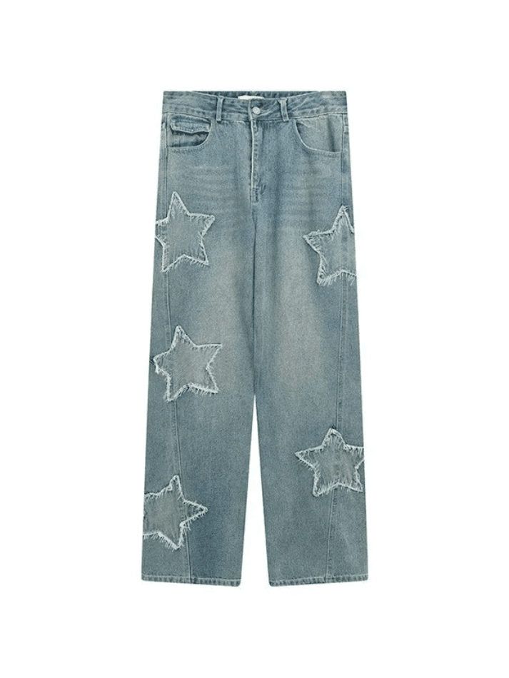 Ddbos - Blue Wash Star Patched Boyfriend Jeans