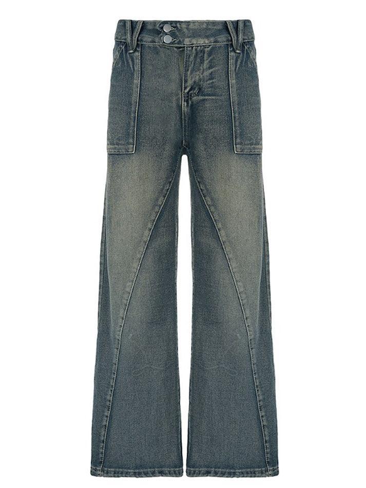 Ddbos - Distressed Irregular Dividing Line Pockets Cargo Jeans