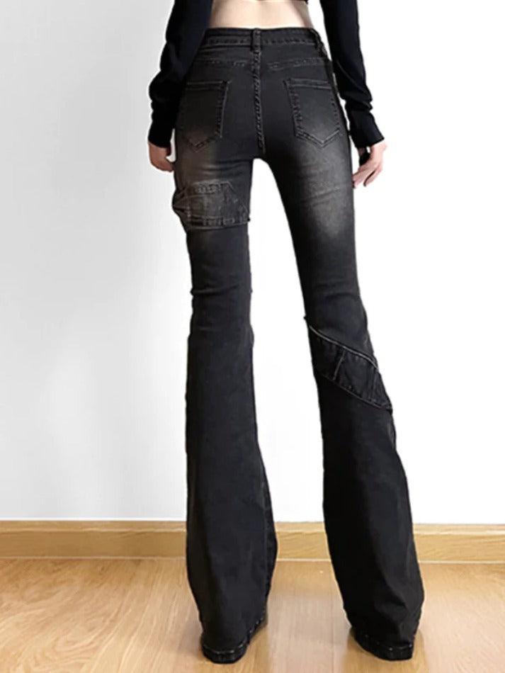 Ddbos - High Rise Ruched Bow Flare Jeans