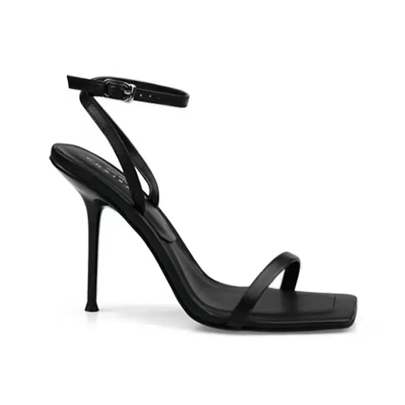 Ddbos Fashion Shoes for Women Buckle Strap Solid Women's Sandals Peep Toe Thin Heels Super High Pump Women Square Toe Heeled Sandals