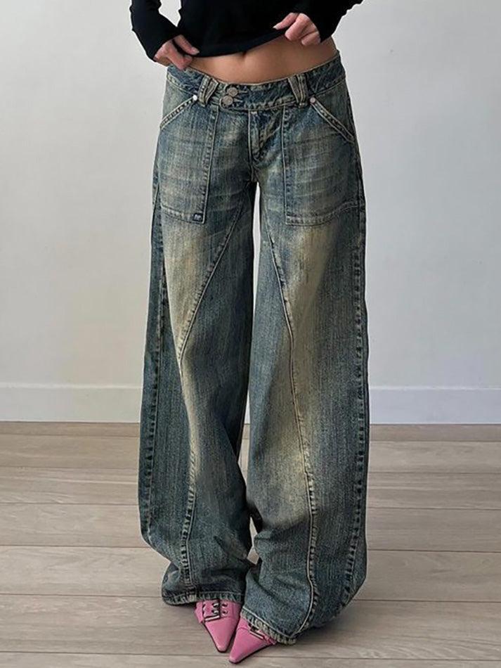 Ddbos - Distressed Irregular Dividing Line Pockets Cargo Jeans