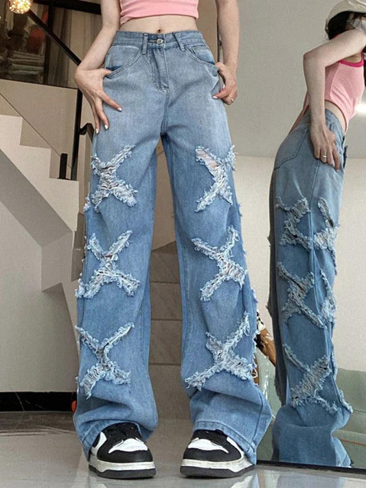 Ddbos - Vintage High Rise Ripped Boyfriend Jeans