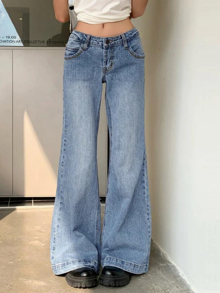 Ddbos - Washed Low Waist Mopping Boyfriend Jeans