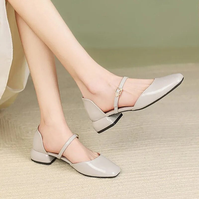 Ddbos Woman Flats Mary Jane Sandals Patent Leather Designer Shoes for Woman Low Heels Dress Shoes Buckle Sandalias mujer Summer