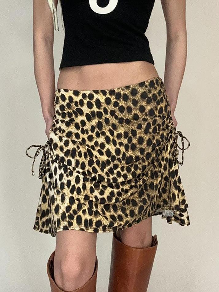 Ddbos - Leopard Print Low Rise Mini Skirt